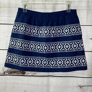 Madewell Dark Blue White A Line Lined Mini Skirt Front Pockets Elastic Waist